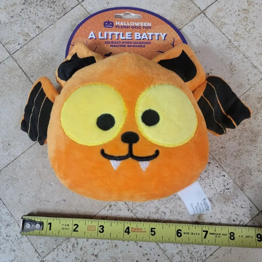 Halloween Bat Dog Toy Plush A Little Batty Squeaky Orange Black NWT